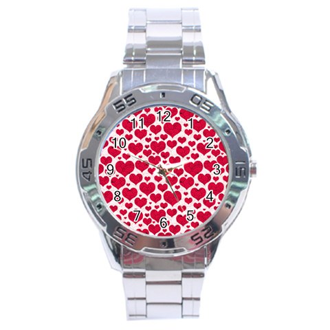 Hearts Valentine Pattern Seamless Stainless Steel Analogue Watch from ArtsNow.com Front