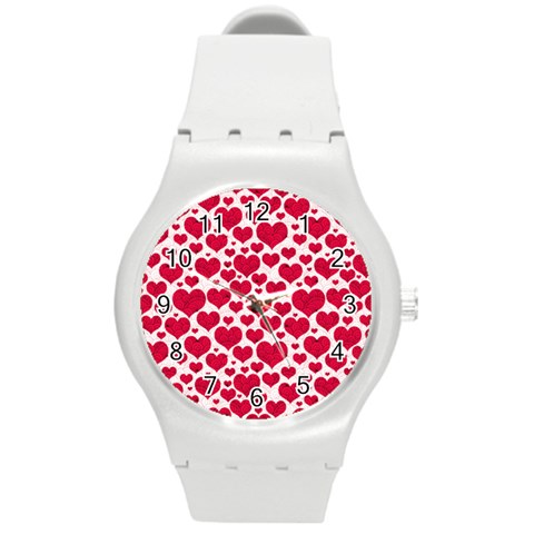 Hearts Valentine Pattern Seamless Round Plastic Sport Watch (M) from ArtsNow.com Front