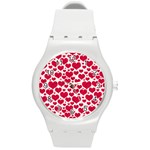 Hearts Valentine Pattern Seamless Round Plastic Sport Watch (M)