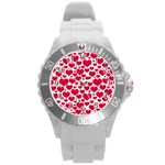 Hearts Valentine Pattern Seamless Round Plastic Sport Watch (L)