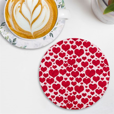 Hearts Valentine Pattern Seamless UV Print Round Tile Coaster from ArtsNow.com Front