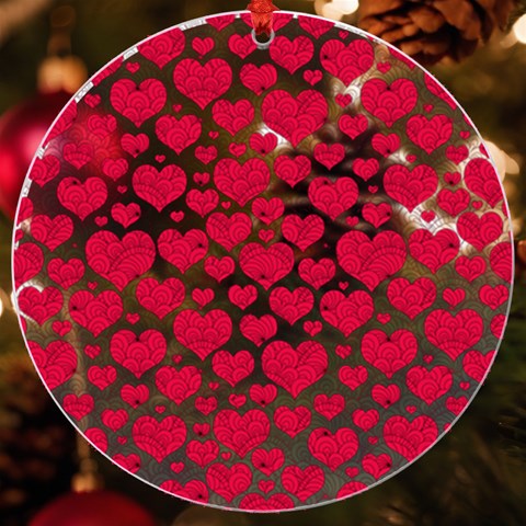 Hearts Valentine Pattern Seamless UV Print Acrylic Ornament Round from ArtsNow.com Front