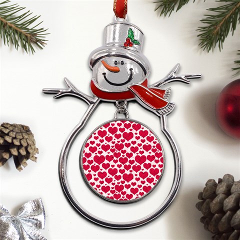 Hearts Valentine Pattern Seamless Metal Snowman Ornament from ArtsNow.com Front