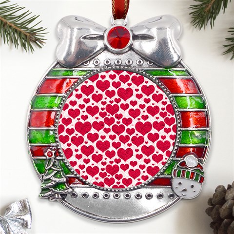 Hearts Valentine Pattern Seamless Metal X Mas Ribbon With Red Crystal Round Ornament from ArtsNow.com Front