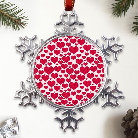 Hearts Valentine Pattern Seamless Metal Large Snowflake Ornament from ArtsNow.com Front