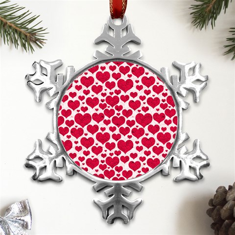 Hearts Valentine Pattern Seamless Metal Small Snowflake Ornament from ArtsNow.com Front