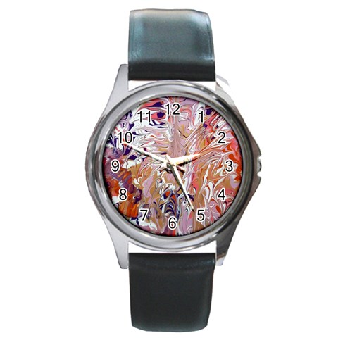 Pour Flames Round Metal Watch from ArtsNow.com Front