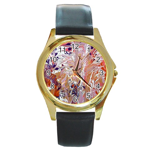 Pour Flames Round Gold Metal Watch from ArtsNow.com Front