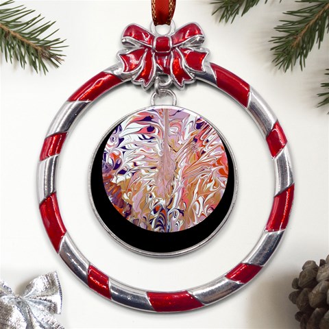 Pour Flames Metal Red Ribbon Round Ornament from ArtsNow.com Front