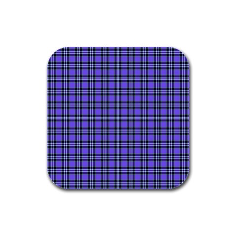 Blue Tartan Plaid 1 Rubber Square Coaster (4 pack) from ArtsNow.com Front