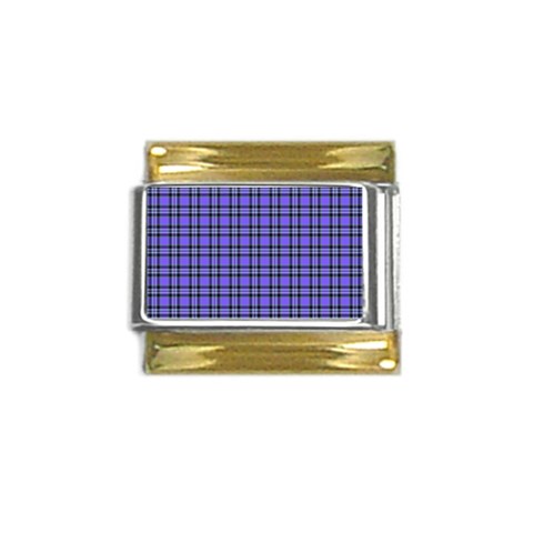 Blue Tartan Plaid 1 Gold Trim Italian Charm (9mm) from ArtsNow.com Front