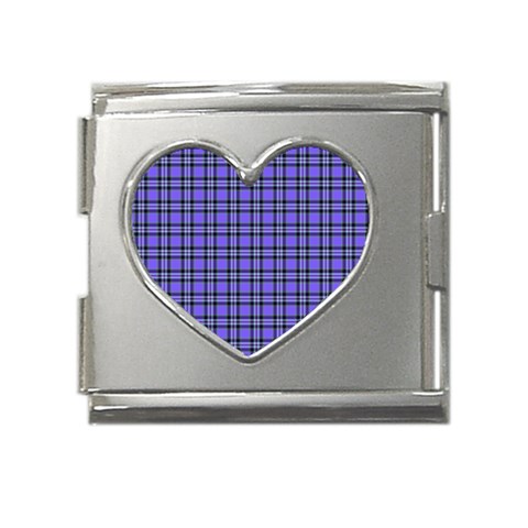 Blue Tartan Plaid 1 Mega Link Heart Italian Charm (18mm) from ArtsNow.com Front