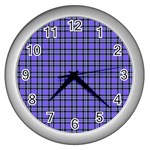 Blue Tartan Plaid 1 Wall Clock (Silver)