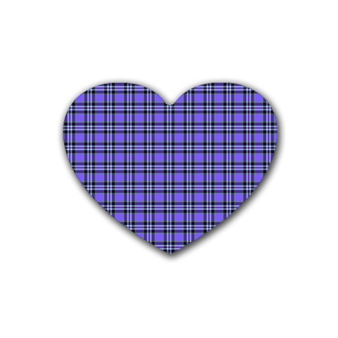 Blue Tartan Plaid 1 Rubber Coaster (Heart) from ArtsNow.com Front