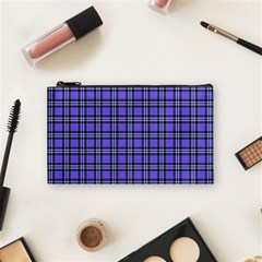 Blue Tartan Plaid 1 Cosmetic Bag (Small) from ArtsNow.com Front