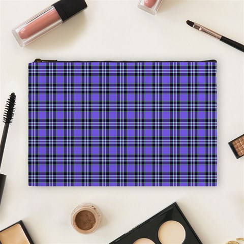 Blue Tartan Plaid 1 Cosmetic Bag (Large) from ArtsNow.com Front