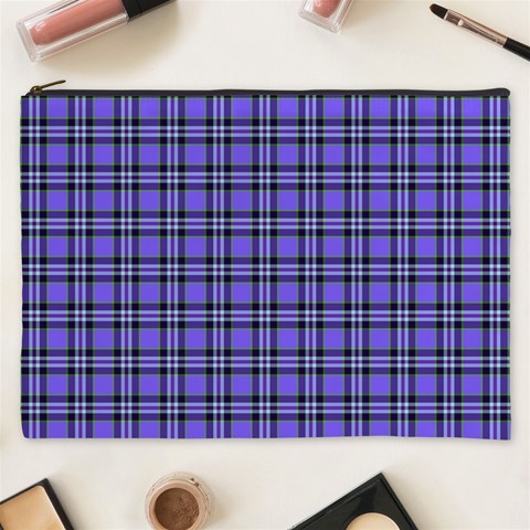 Blue Tartan Plaid 1 Cosmetic Bag (XXXL) from ArtsNow.com Front