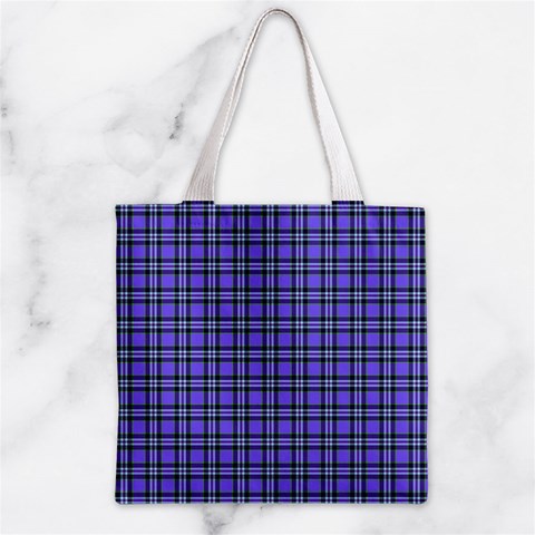 Blue Tartan Plaid 1 Zipper Grocery Tote Bag from ArtsNow.com Front