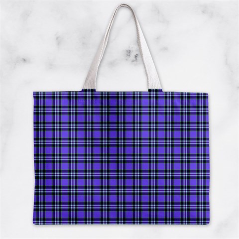 Blue Tartan Plaid 1 Zipper Mini Tote Bag from ArtsNow.com Front