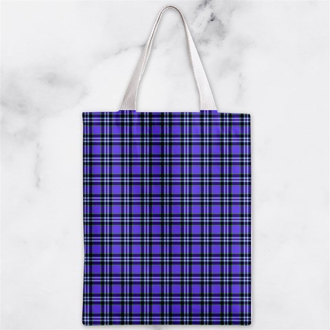 Blue Tartan Plaid 1 Zipper Classic Tote Bag from ArtsNow.com Front