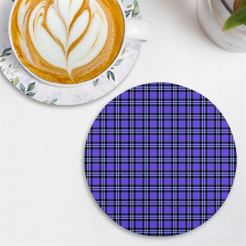 Blue Tartan Plaid 1 UV Print Round Tile Coaster from ArtsNow.com Front