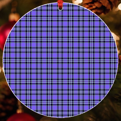 Blue Tartan Plaid 1 UV Print Acrylic Ornament Round from ArtsNow.com Front