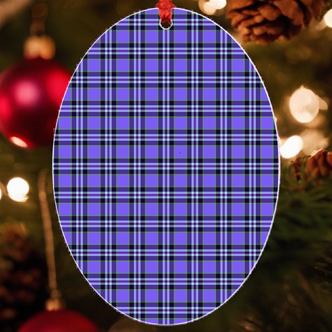 Blue Tartan Plaid 1 UV Print Acrylic Ornament Oval from ArtsNow.com Front