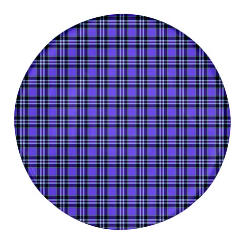 Blue Tartan Plaid 1 Round Glass Fridge Magnet (4 pack) from ArtsNow.com Front