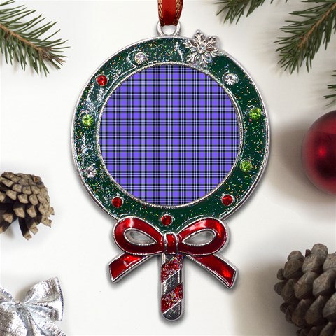 Blue Tartan Plaid 1 Metal X Mas Lollipop with Crystal Ornament from ArtsNow.com Front