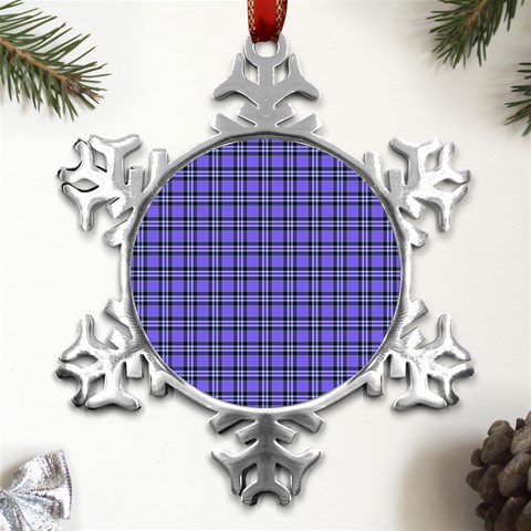 Blue Tartan Plaid 1 Metal Small Snowflake Ornament from ArtsNow.com Front