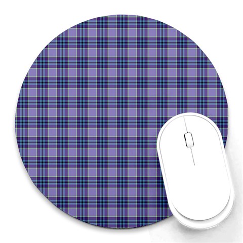 Purple Plaid Tartan 1 Round Mousepad from ArtsNow.com Front