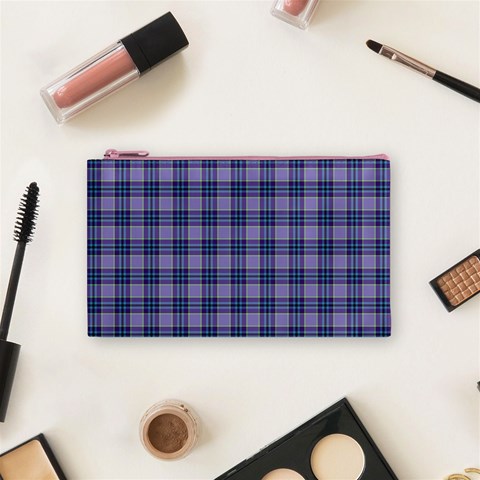 Purple Plaid Tartan 1 Cosmetic Bag (Small) from ArtsNow.com Front