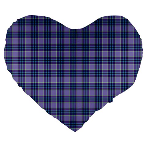 Purple Plaid Tartan 1 Large 19  Premium Flano Heart Shape Cushions from ArtsNow.com Front