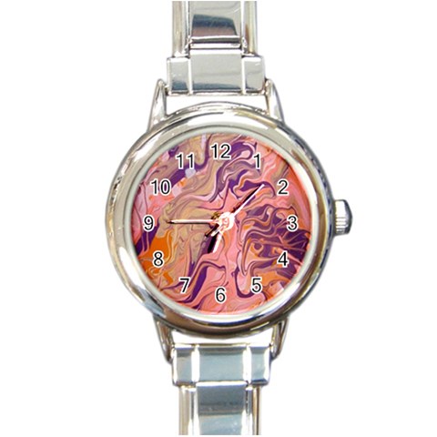 Pink ribbon Round Italian Charm Watch from ArtsNow.com Front