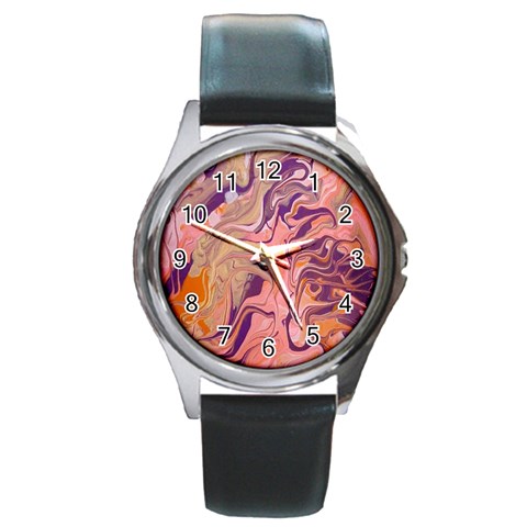 Pink ribbon Round Metal Watch from ArtsNow.com Front