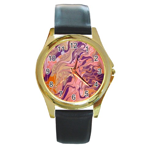 Pink ribbon Round Gold Metal Watch from ArtsNow.com Front