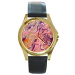 Pink ribbon Round Gold Metal Watch