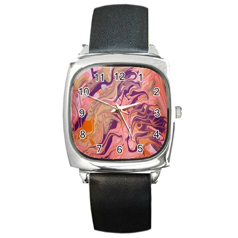 Pink ribbon Square Metal Watch from ArtsNow.com Front