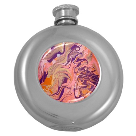 Pink ribbon Round Hip Flask (5 oz) from ArtsNow.com Front