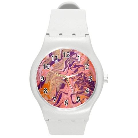 Pink ribbon Round Plastic Sport Watch (M) from ArtsNow.com Front