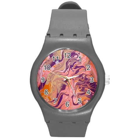 Pink ribbon Round Plastic Sport Watch (M) from ArtsNow.com Front