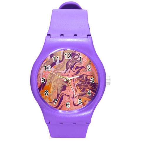 Pink ribbon Round Plastic Sport Watch (M) from ArtsNow.com Front