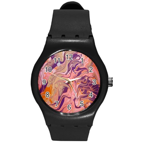 Pink ribbon Round Plastic Sport Watch (M) from ArtsNow.com Front