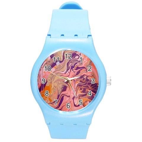 Pink ribbon Round Plastic Sport Watch (M) from ArtsNow.com Front