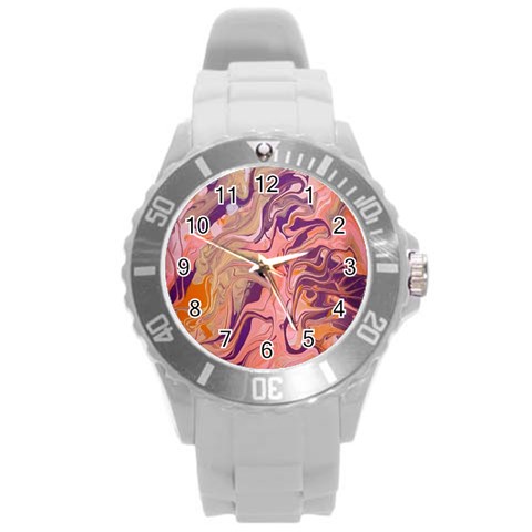 Pink ribbon Round Plastic Sport Watch (L) from ArtsNow.com Front