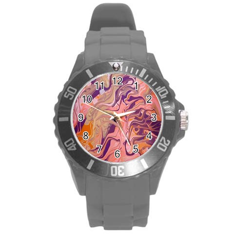 Pink ribbon Round Plastic Sport Watch (L) from ArtsNow.com Front