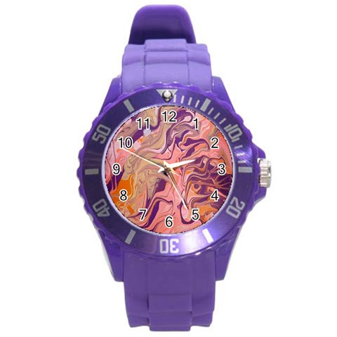 Pink ribbon Round Plastic Sport Watch (L) from ArtsNow.com Front