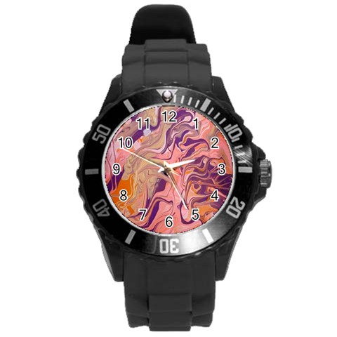 Pink ribbon Round Plastic Sport Watch (L) from ArtsNow.com Front