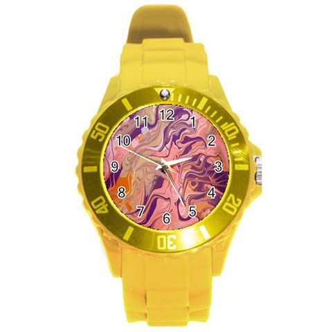 Pink ribbon Round Plastic Sport Watch (L) from ArtsNow.com Front