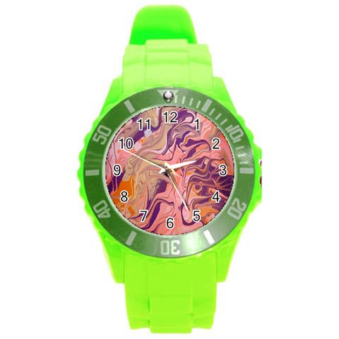 Pink ribbon Round Plastic Sport Watch (L) from ArtsNow.com Front